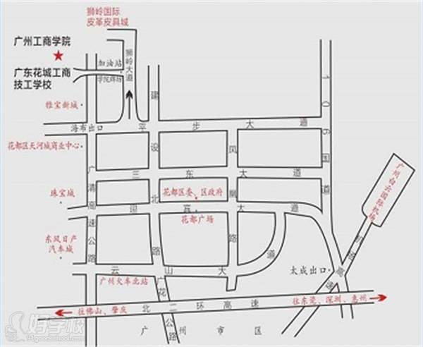 广州工商学院的广州校区路线图