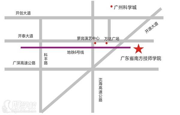 广东省南方技师学院广州校区的路线图